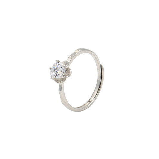 Silver Flower Shape Diamond Adjustable Ring