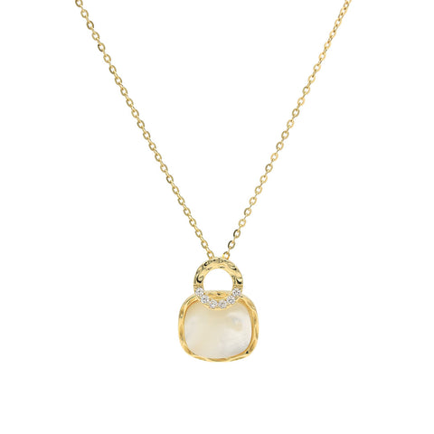 Gold Plated White Gem Stone Circle Pendant With Chain