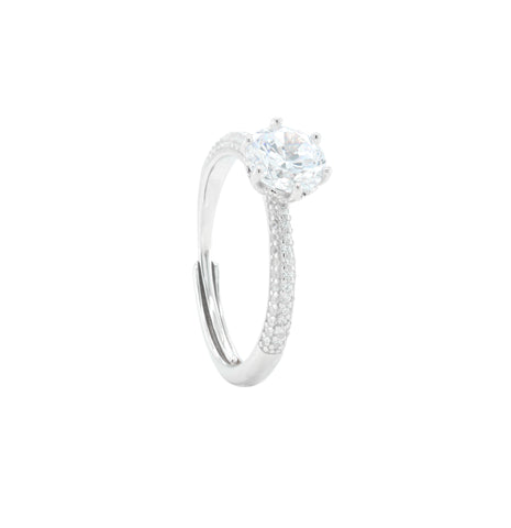 Silver Solitaire Diamond CZ Ring for Women