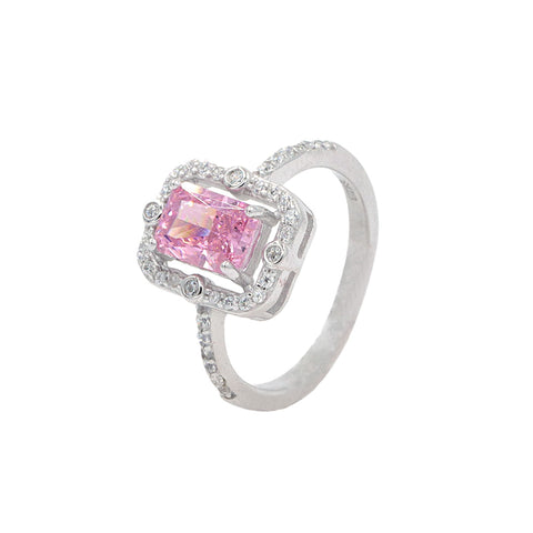 Silver Prong Set Pink Sapphire Diamond Ring