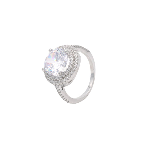 925 Silver Round shape Double Halo Diamond Wedding Ring