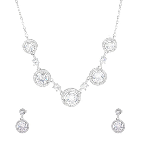925 Sterling Silver CZ Bridal Necklace & Earrings Set