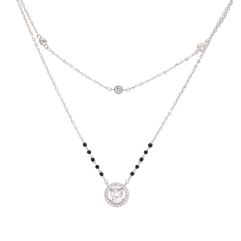 925 Sterling Silver Double layer Cz Delicate Mangalsutra With Rhodium Plating