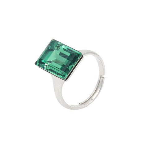 Silver Green Emerald Cut Sapphire Ring