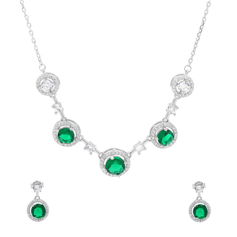 925  Sterling Silver Elegant  Green Necklace & Earrings Set