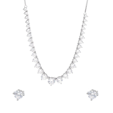 925 Sterling Silver Solitaire CZ Necklace & Earrings Set