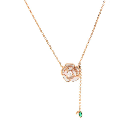 Rose Gold Rose Flower Mother of Pearl Pendant With Chain