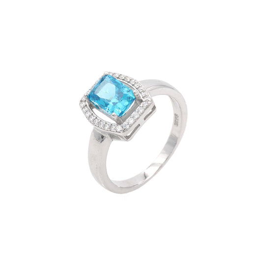 Silver Blue Topaz Solitaire Diamond Ring