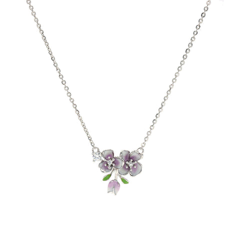 Silver Clover Shape Dual Light Purple Flower Pendant With Chain