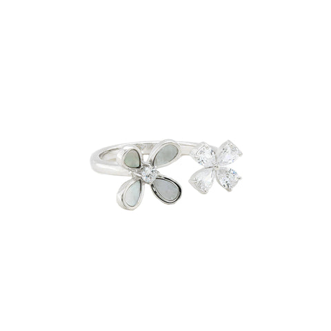 flower with White Stone-Studded Adjustable Finger Ring