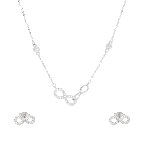 925 Sterling Silver Infinity Diamond Necklace & Earrings Set