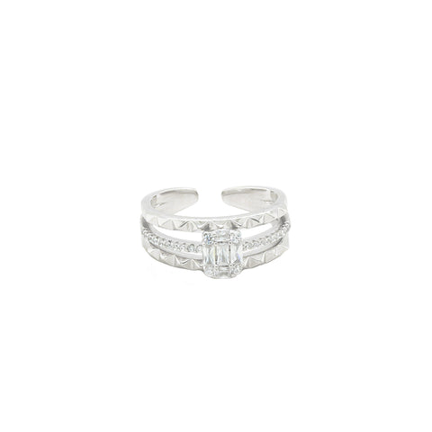 925 Sterling Silver-Plated Crystal Studded Adjustable Finger Ring
