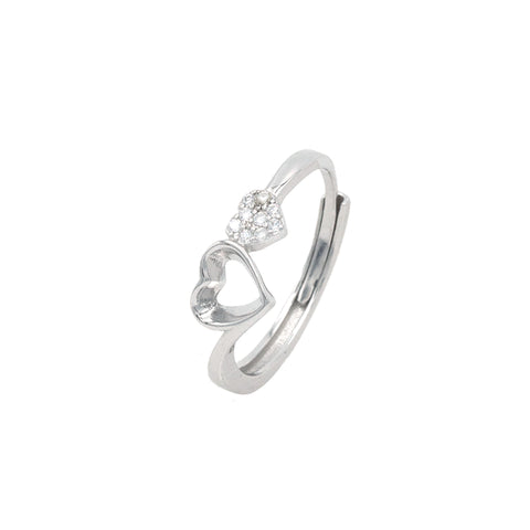 Silver Twin Heart   Adjustable Ring