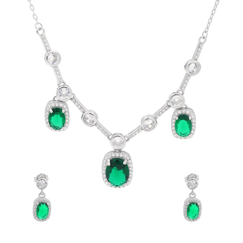 925 Sterling Silver Royal Green Necklace & Earrings Set