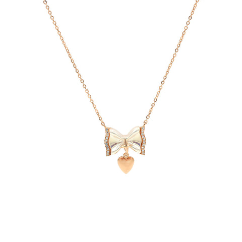 Rose Gold Butterfly Hanging Heart Pendant With Chain