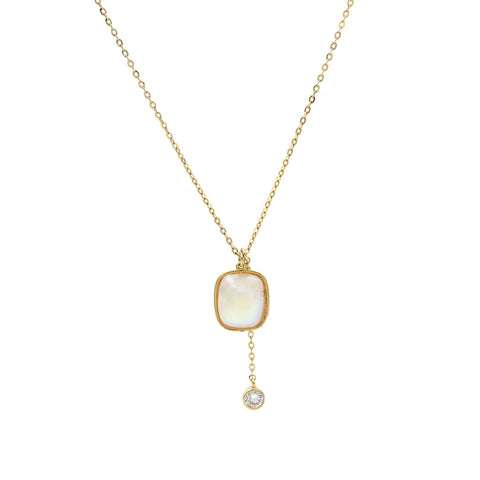 Gold Plated Square Mother of Pearl Pendant With Chain