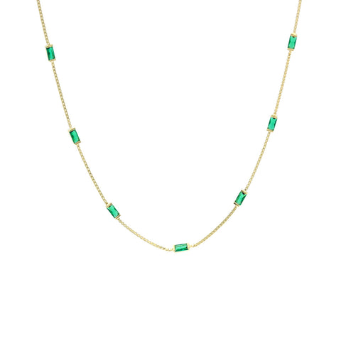 Gold Plated Emerald Baguette Green Necklace