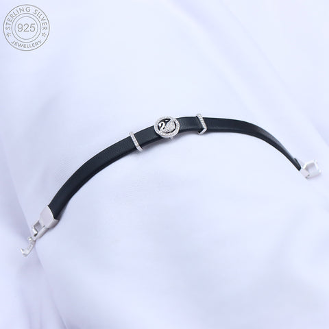 Silver duck shape leather bracelet