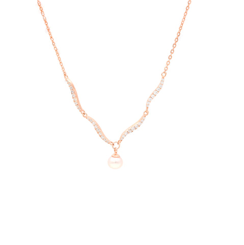 925 Sterling Silver Rose Gold Pearl Wave Pendant Chain