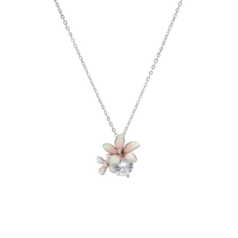 Sterling Silver White Cherry With Cz Pendant With Chain