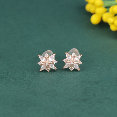 925 Sterling Silver CZ Solitaire Floral Stud Earrings