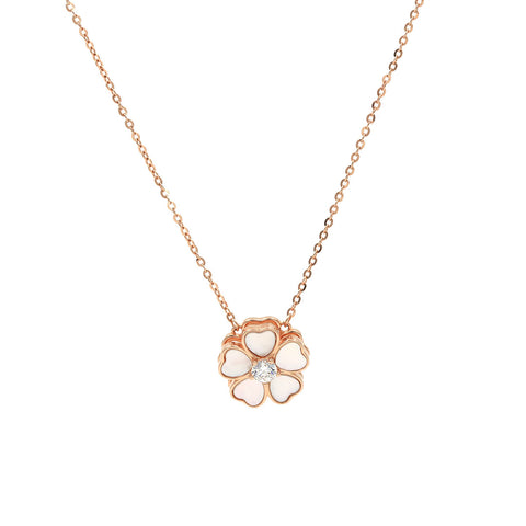 Rose Gold Rotating Flower Stud Mother Of Pearl Pendant With Chain