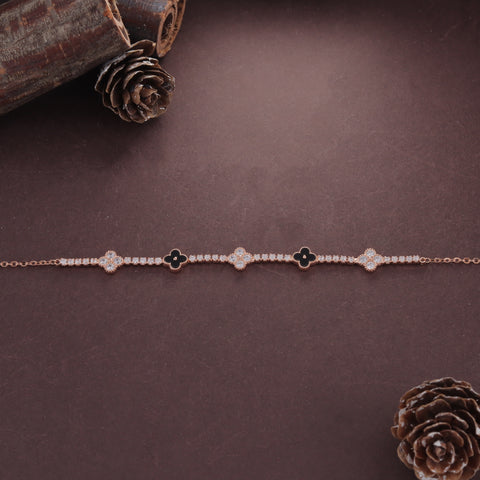 Rose Gold Clover Charm Diamond Bracelet for Women