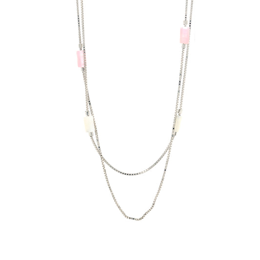 Pink and white mother of pearl silver chain