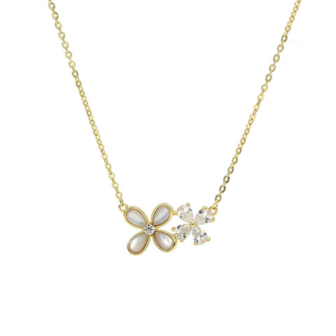 Gold Plated Mother of Pearl and Dual Flower Pendant With Chain