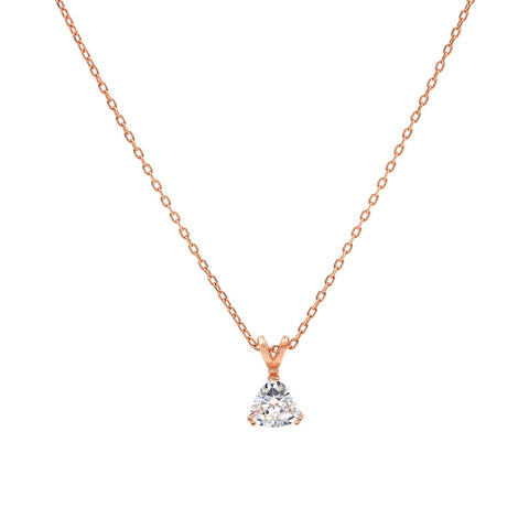 Rose Gold Plated Tringle Three Prong Set Pendant With Chain