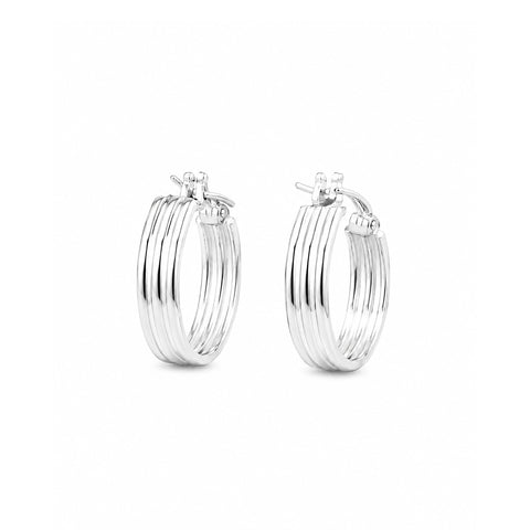 925 Silver Textured Ribbed Hoop Earrings for Women