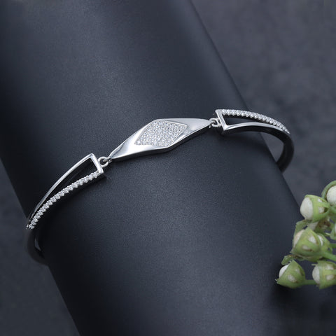 Silver rhombus shape cuff diamond adjustable bracelet