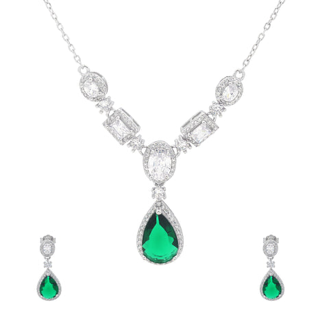 925 Sterling Silver Green Necklace & Earrings Set