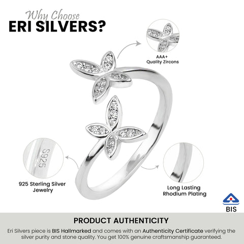 Sterling Silver Butterfly Ring With Adjustable Size.