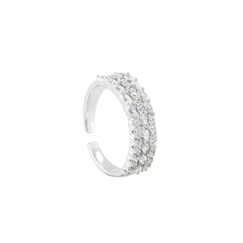 Trendy Solitaire Dual Band Silver Ring for Women