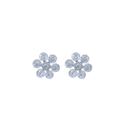925 Silver Flower Shape Diamonds Earrings