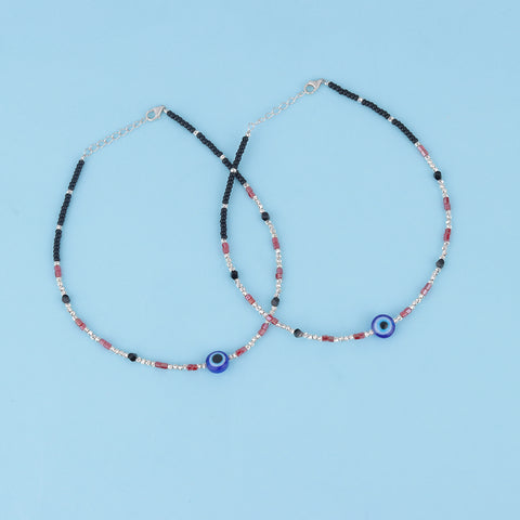 Evil Eye Black Beads 925 Silver Nazar Anklet for Women