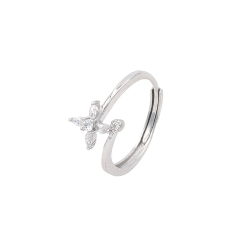 925 Sterling Silver CZ Flower Adjustable Ring