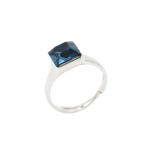 Silver Blue Sapphire Square Ring