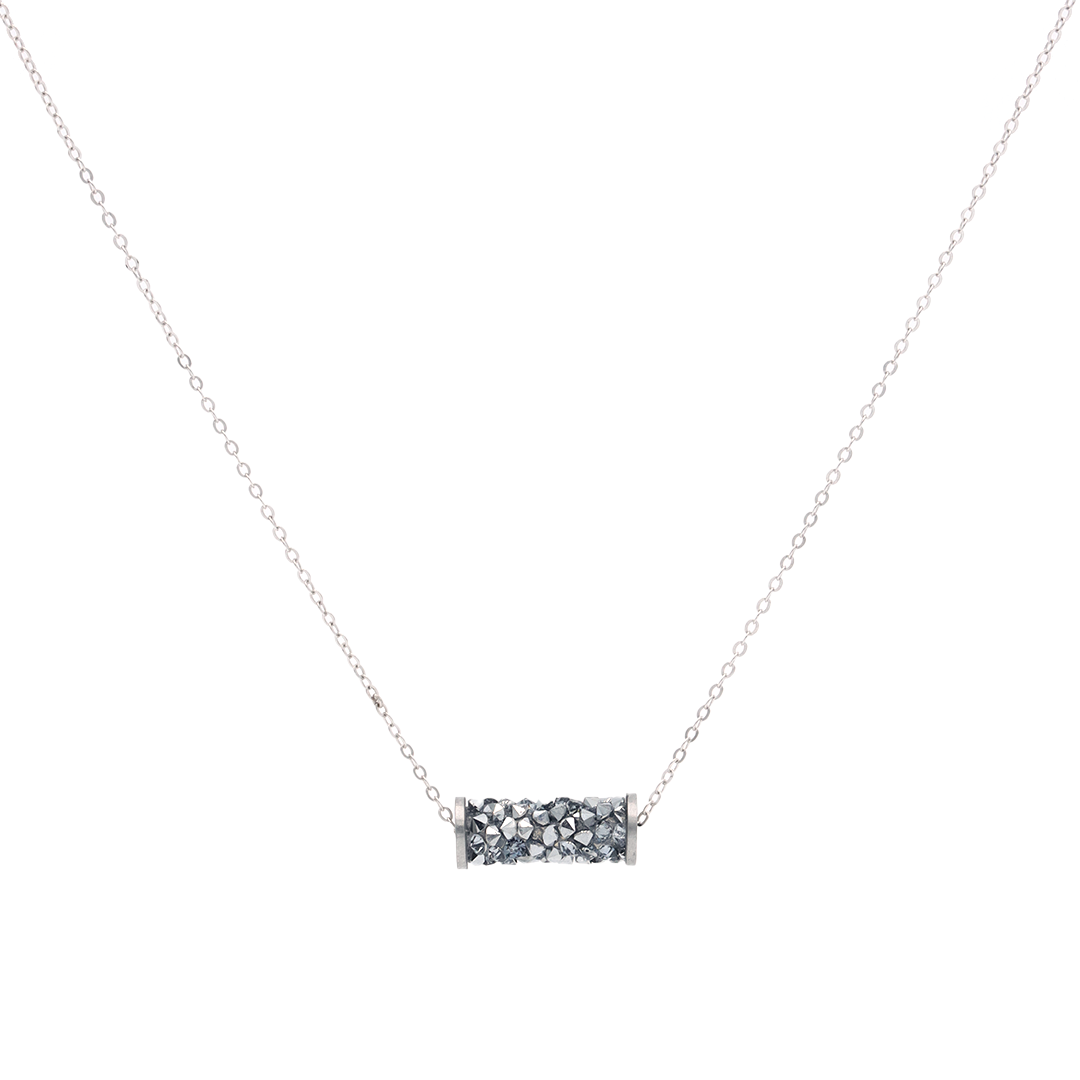 Silver black diamond tube pendant with chain