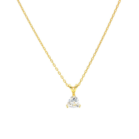 Gold Plated Tringle Three Prong Set Pendant With Chain