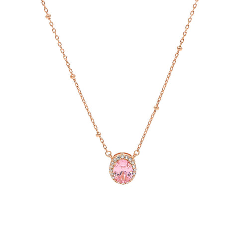 Rose Gold Plated Pink Sapphire Round Pendant With Chain