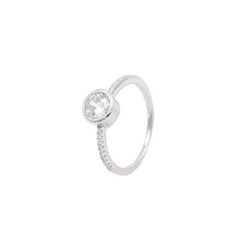 Silver Round Shape Box Fixed Diamond Ring for Girls