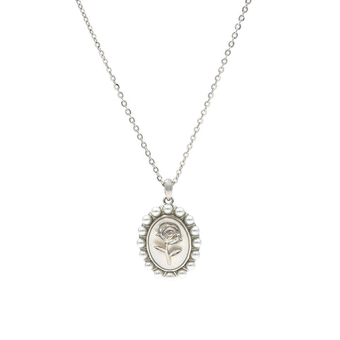 Rose Necklace In 925 Sterling Silver Pendant With Chain