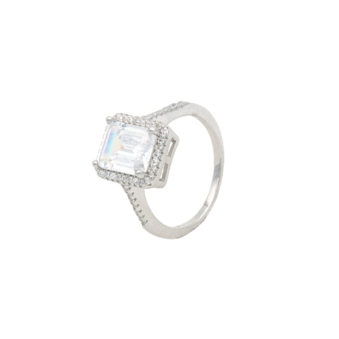 925 Sterling Silver White Emerald Cut  Ring