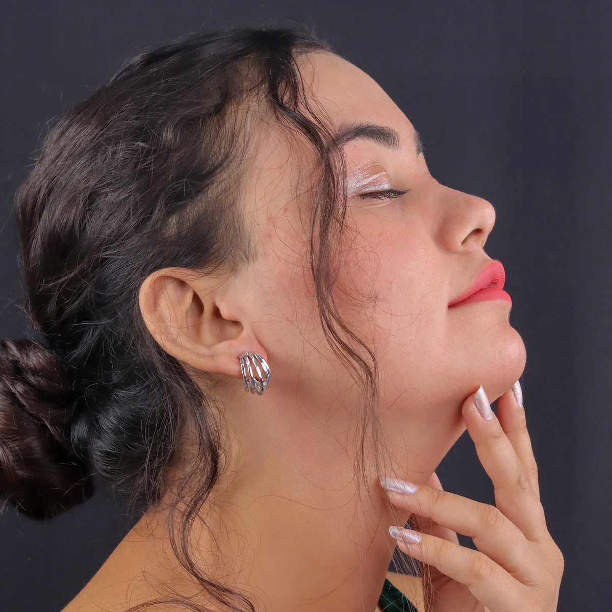 925 Sterling Silver Textured Hoop Earrings for Women