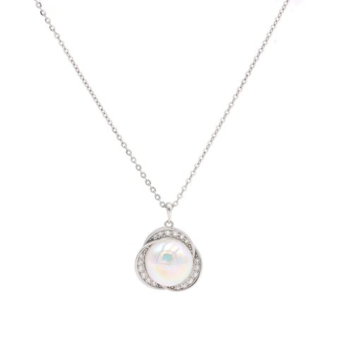 CZ Diamonds Studded Shiny Pearl Sterling Silver Pendant with chain