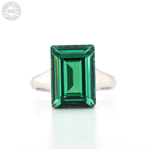 Silver green emerald cut sapphire ring