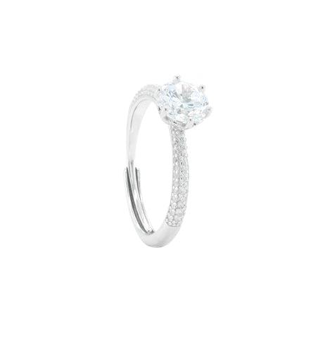 Silver Solitaire Diamond CZ Ring for Women