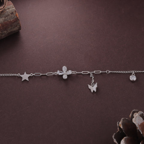 Butterfly & Star 92.5 Sterling Silver Charm Bracelet For Women